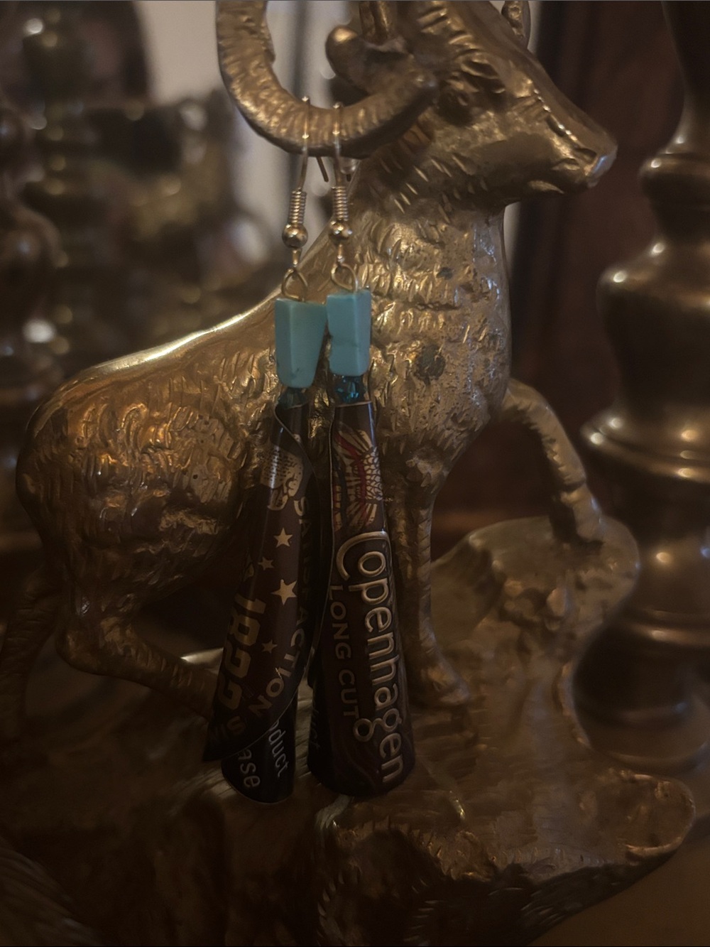 Upcycled Copenhagen Can Dangle Earrings with Turquoise Accents
